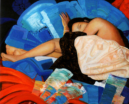 peinture a l' huile modele au soir